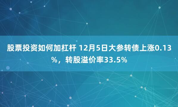 股票投资如何加杠杆 12月5日大参转债上涨0.13%，转股溢价率33.5%