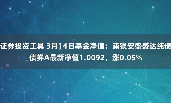 证券投资工具 3月14日基金净值：浦银安盛盛达纯债债券A最新净值1.0092，涨0.05%